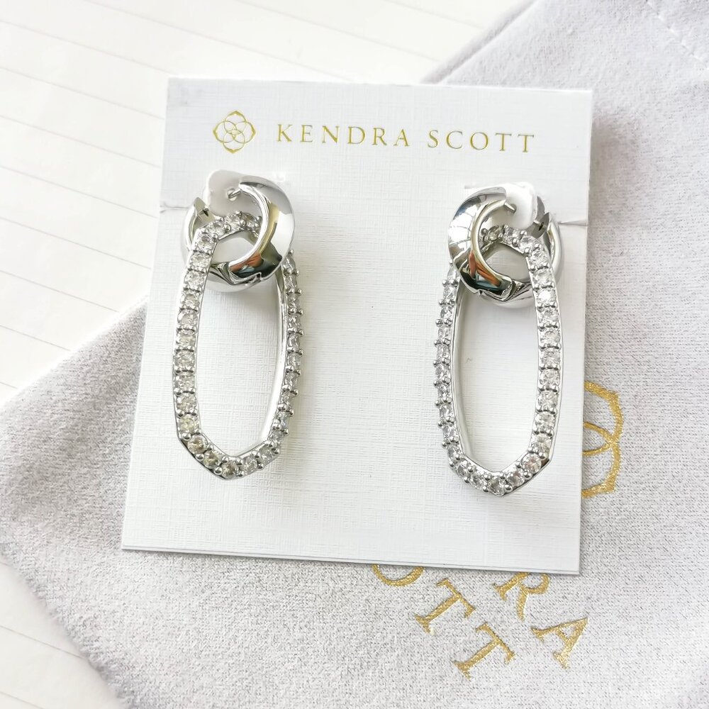 Kendra Scott Silver Crystal Pavé Oval Drop Earrings